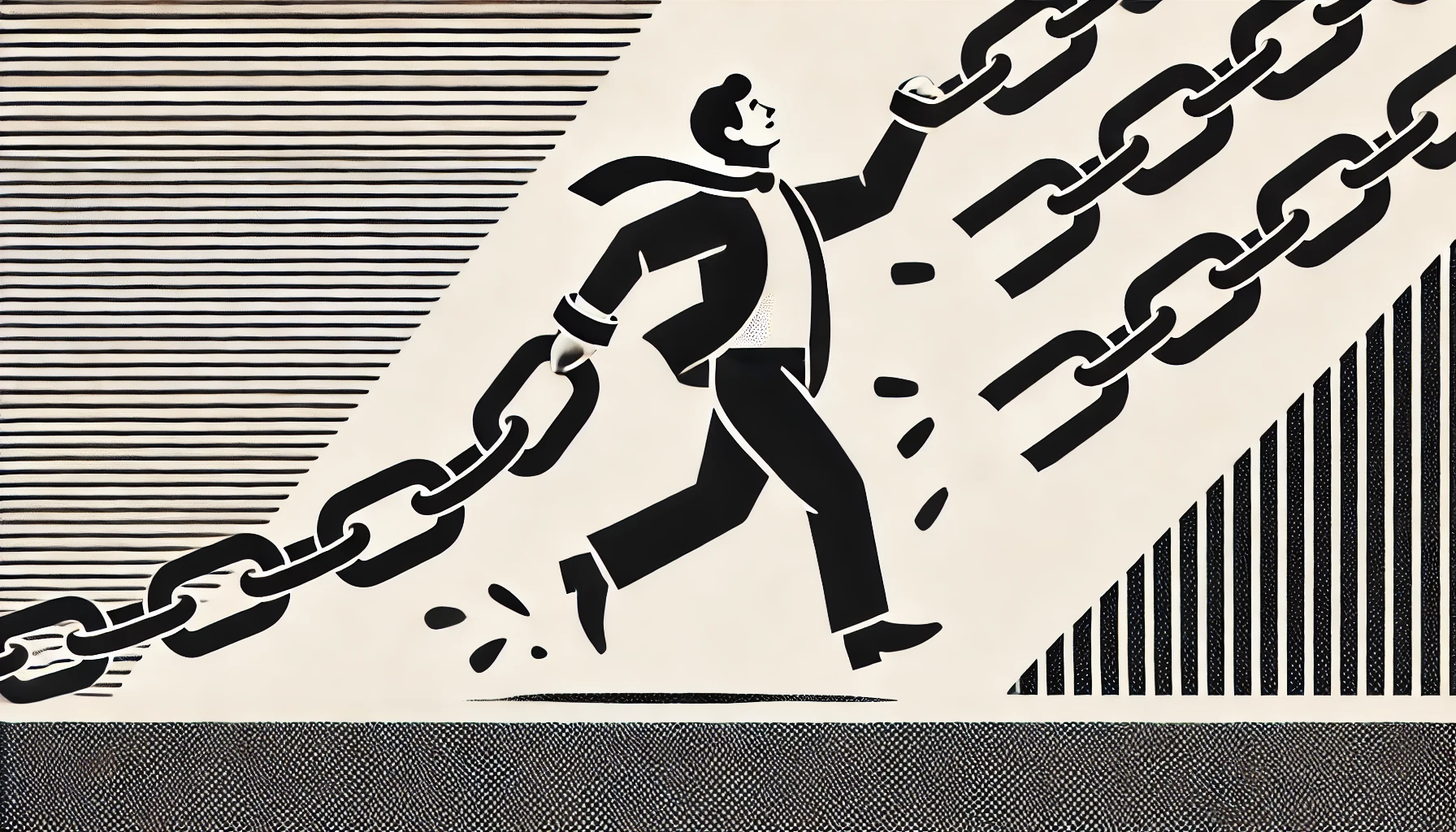 DALL·E 2024-07-29 21.46.31 - A black-and-white, stylized horizontal image with the theme 'The Importance of Freedom at Work.' The background features a simplified pattern. The ima.webp.webp